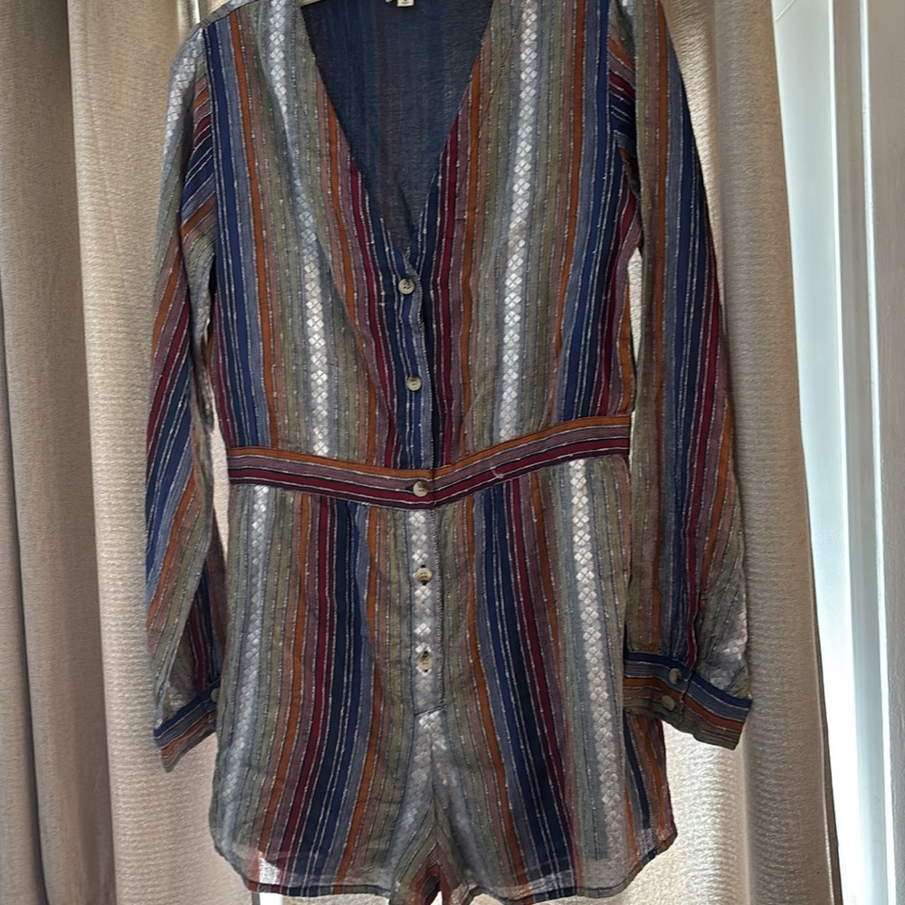Striped Multicolor Button-Up Romper M - Picture 3 of 12